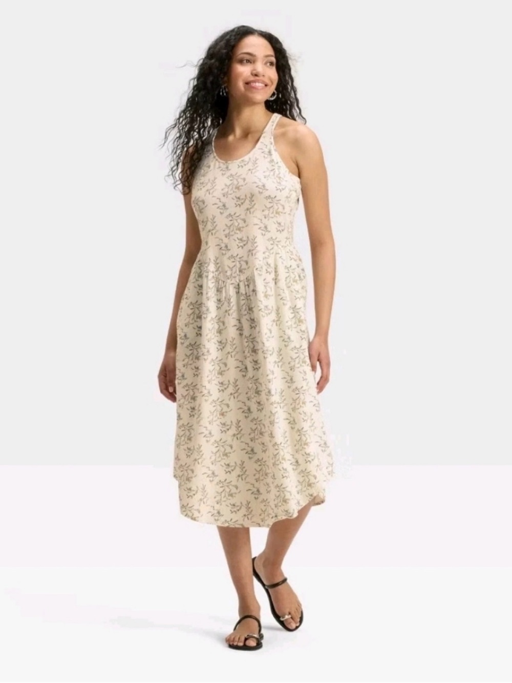 Universal Thread White Linen Floral Sleeveless Drop Waist Midi Dress Medium